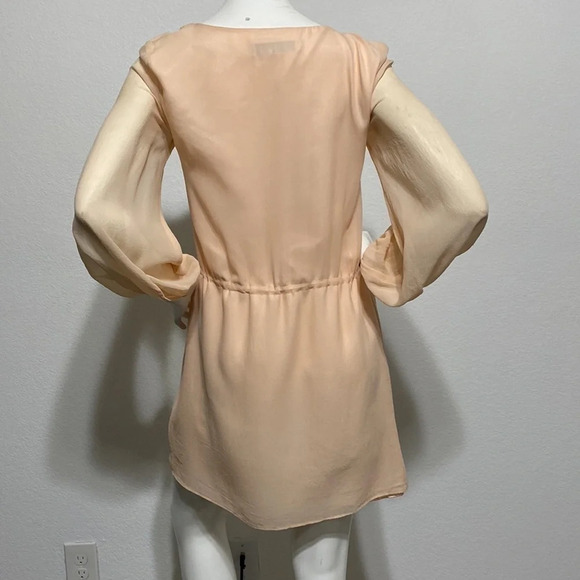 Trina Turk Peach 100% Silk Drawstring Waist Long Sleeve Mini Dress - Picture 5 of 8